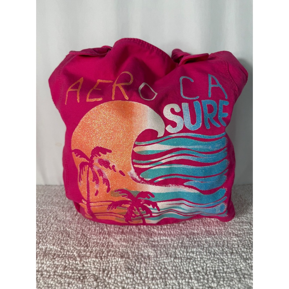 Aeropostale Pink Beach Tote Bag CA Surf Palm‎ Tree Graphic Canvas Purse Y2K
